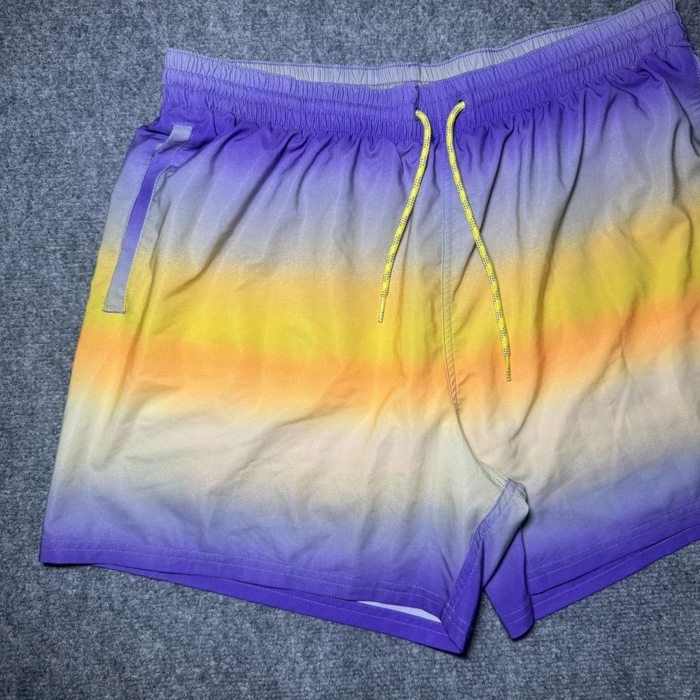 Nike Swim Athletic Shorts Horizon Stripe Purple Yellow Men Size XL Lined 717384